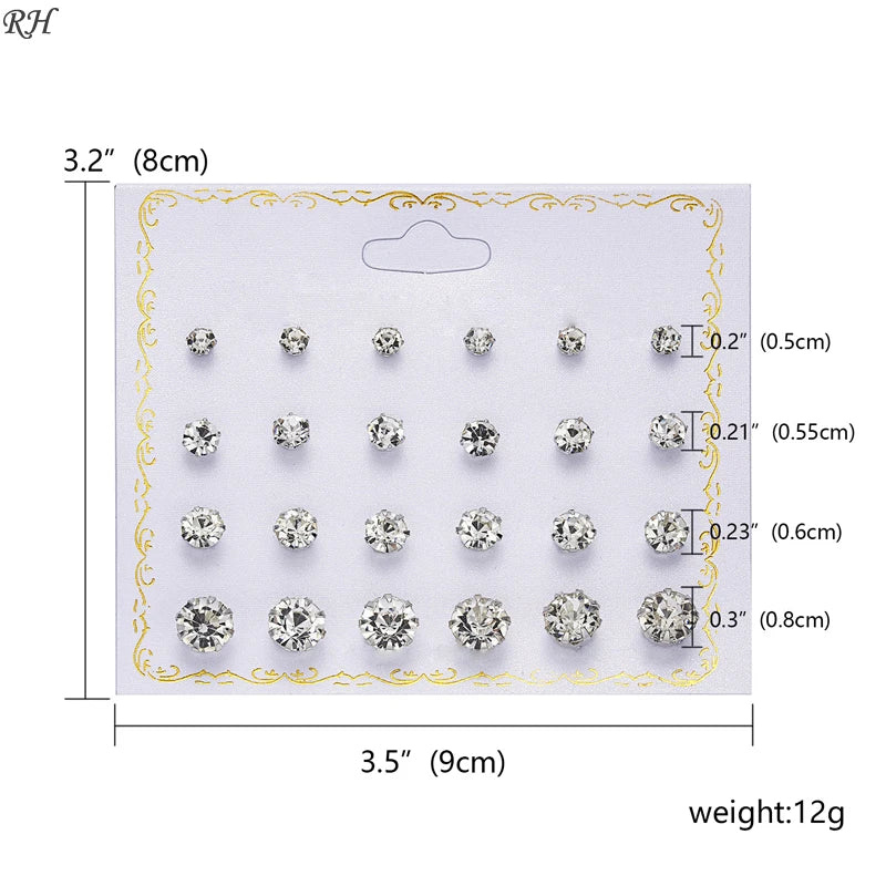 12 pairs/set Crystal Simulated Pearl Earrings Set Women Jewelry Accessories Piercing Ball