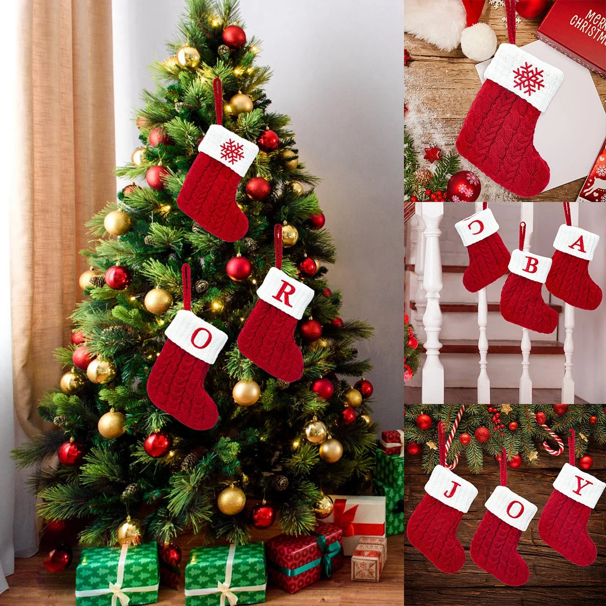 Christmas Letter Knitting Socks Snowflake Stocking 2024 Christmas Decoration for Home Xmas Tree Ornament Gift Navidad Natal 2025