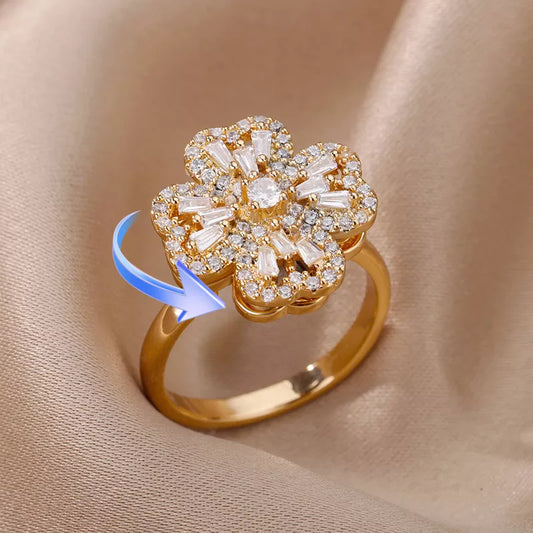 Rotating Four Clover Rings for Women
