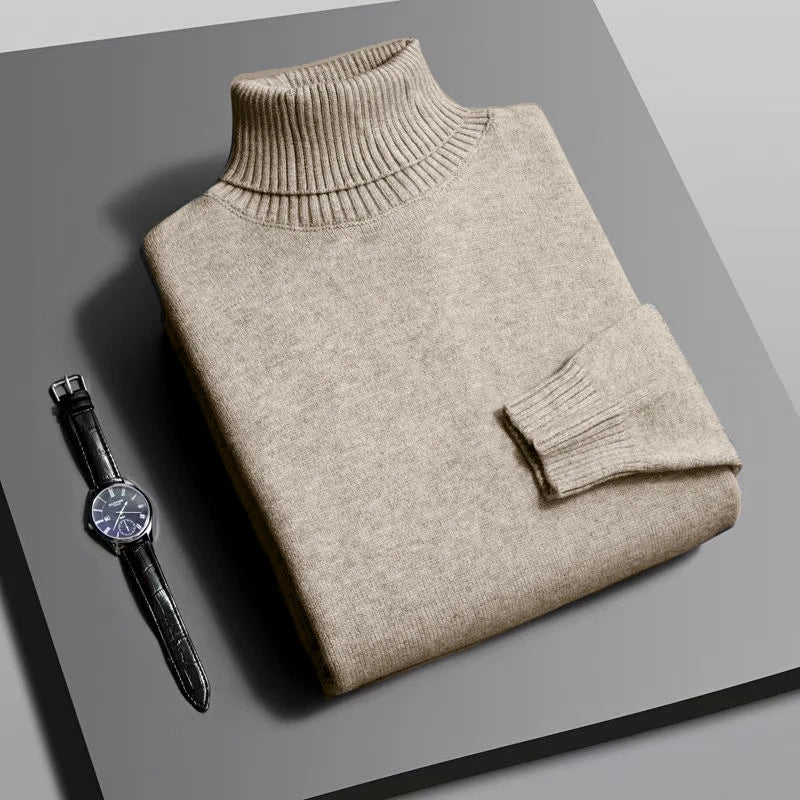Autumn Mens High Quality Knitted Turtleneck Sweater Slim Fit Long Sleeve
