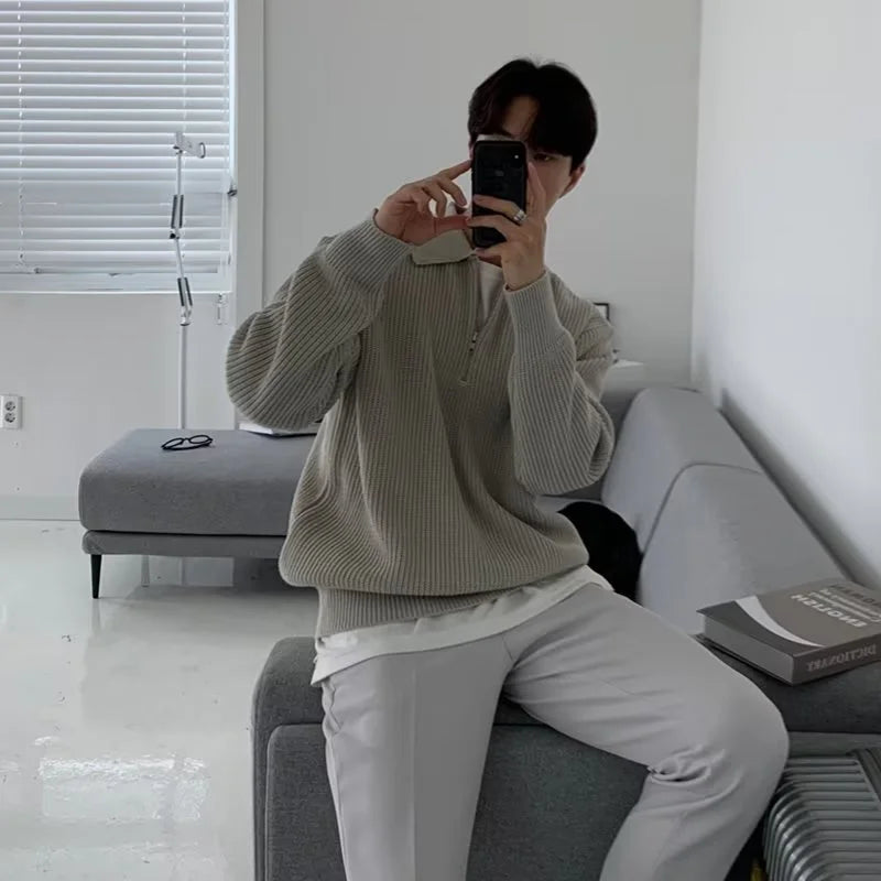 Men Korean Fashion Knitwear Sweater Casual Pullovers Jumpers