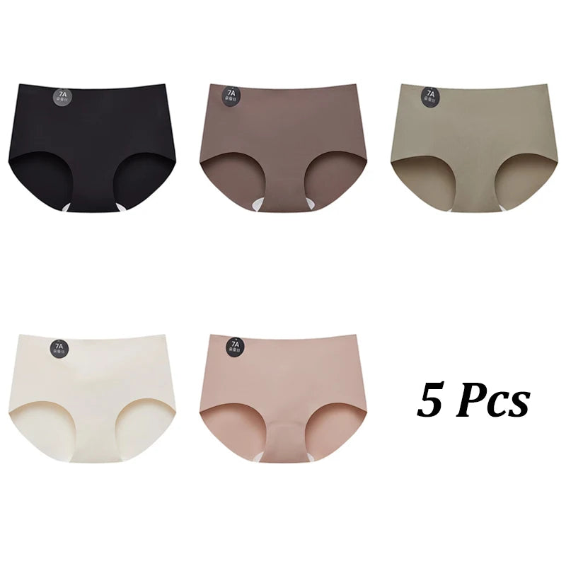 FINETOO 5PCS Seamless Mulberry Silk Underwear Ultral Thin Women's Panties Sexy High Elastic Invisible Briefs Soft Lingerie M-XL