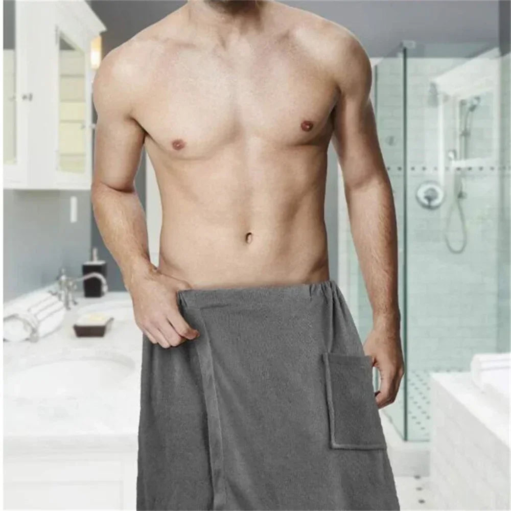 Men Soft Wearable Bath Towel with Pocket Bathrobes Shower