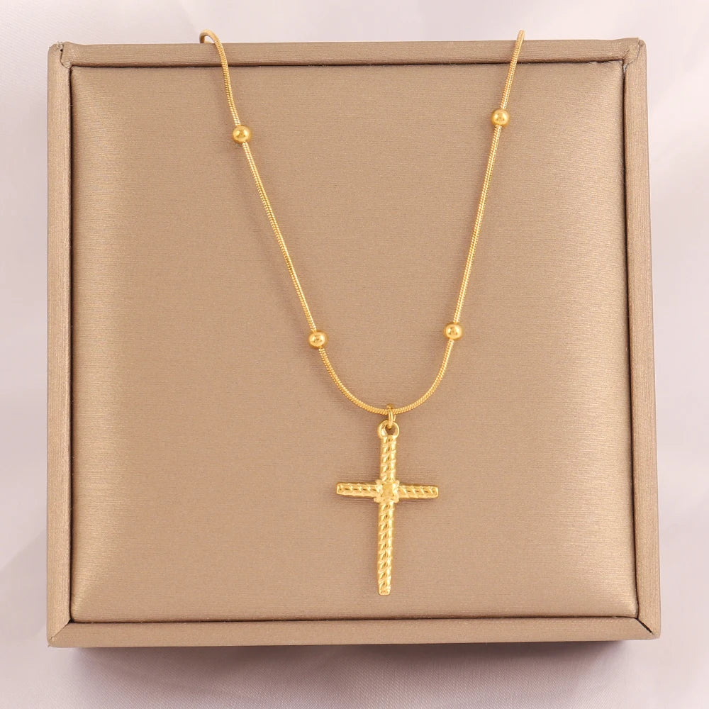 18k Gold Plated Stainless Steel Snake Chain Choker Necklace For Woman Cross Pendants Necklaces Gifts Men Jewelry