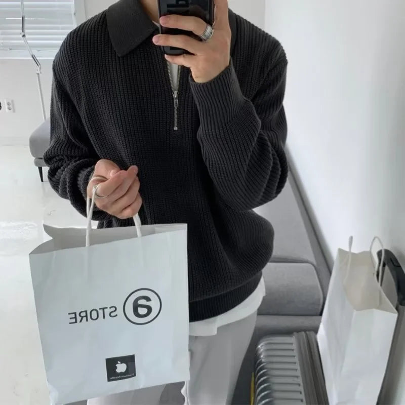Men Korean Fashion Knitwear Sweater Casual Pullovers Jumpers