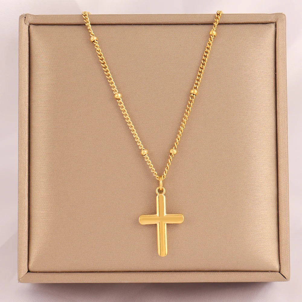 18k Gold Plated Stainless Steel Snake Chain Choker Necklace For Woman Cross Pendants Necklaces Gifts Men Jewelry
