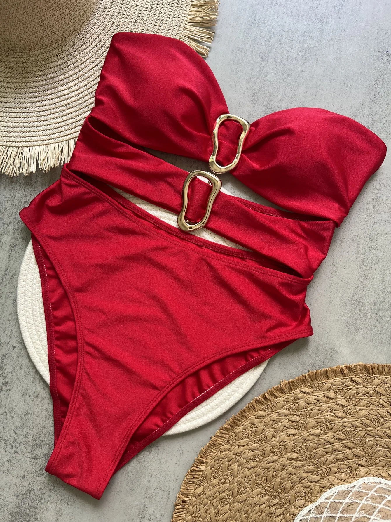 3 Colors Metal Rings Cut Out Women Swimwear