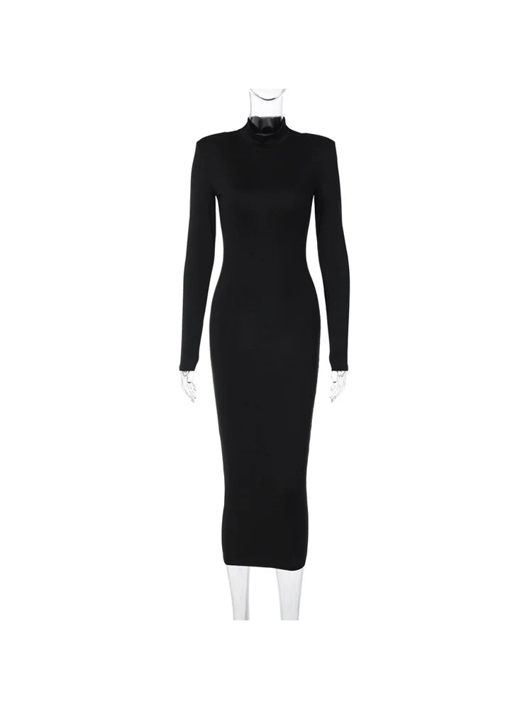 CNYISHE Women Turtleneck Black Sexy Bodycon Maxi Dress