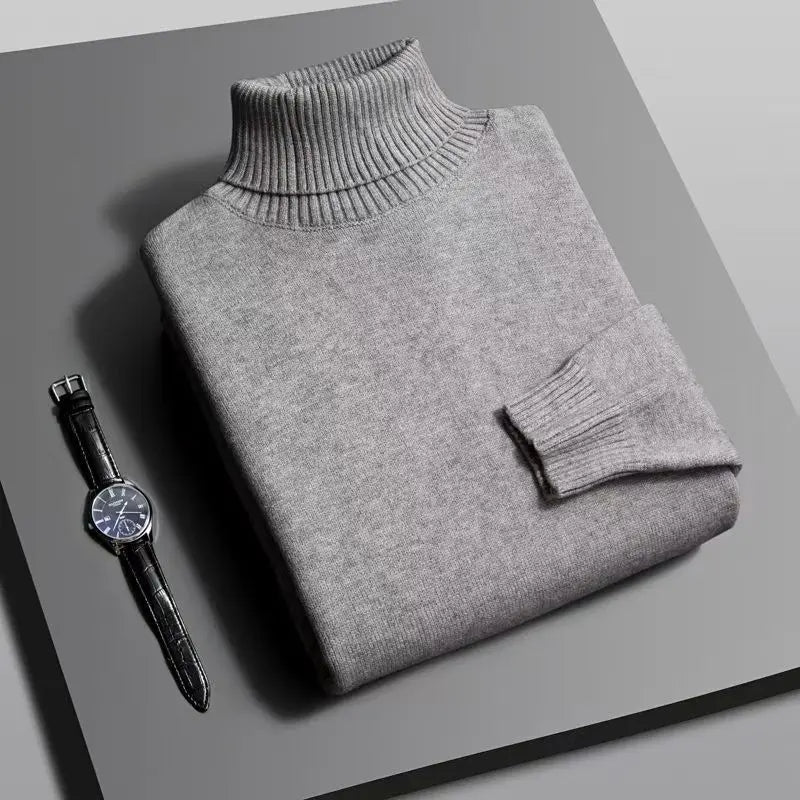 Autumn Mens High Quality Knitted Turtleneck Sweater Slim Fit Long Sleeve