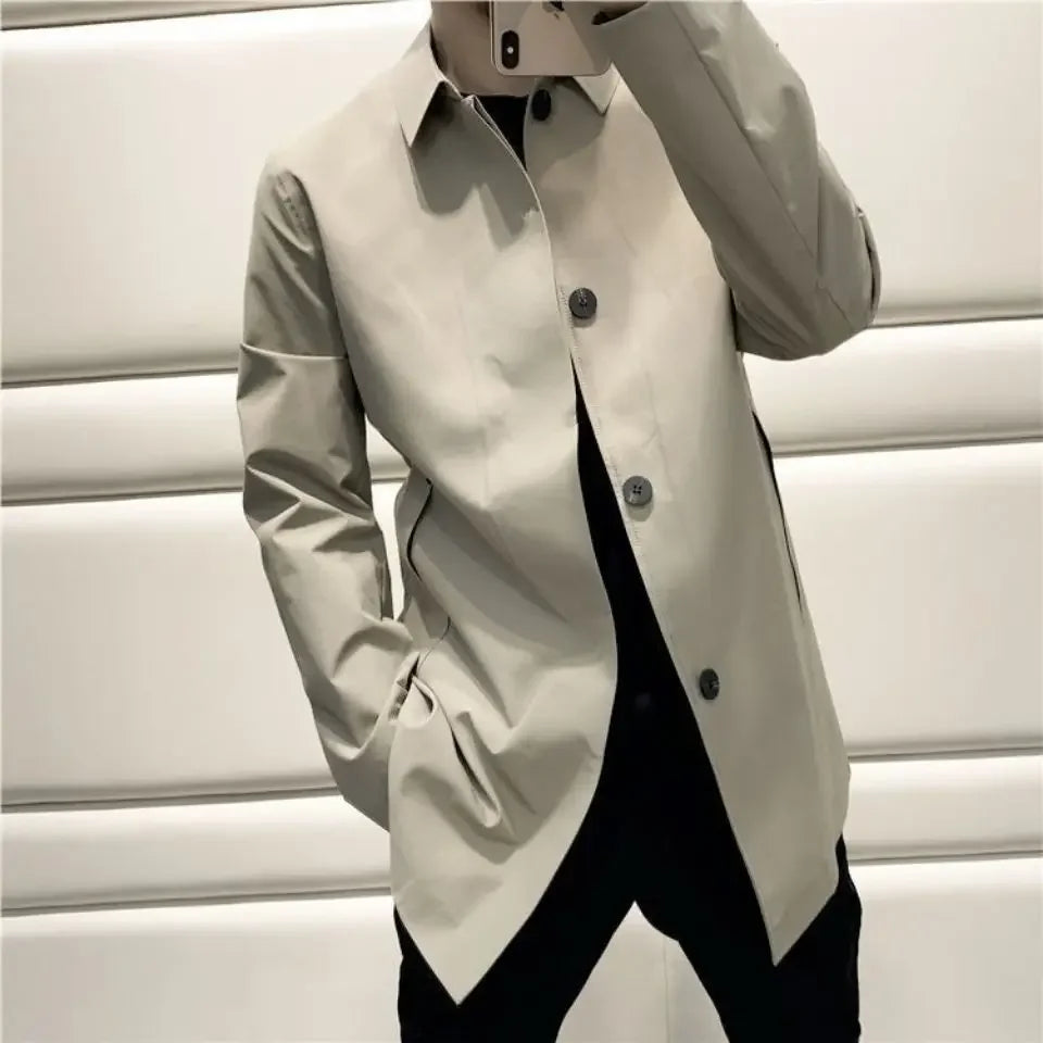 New 2025 Spring-autumn Fashionable Casual Loose-fit Versatile Medium-length Trench Coat For Men Thin Regular Lapel