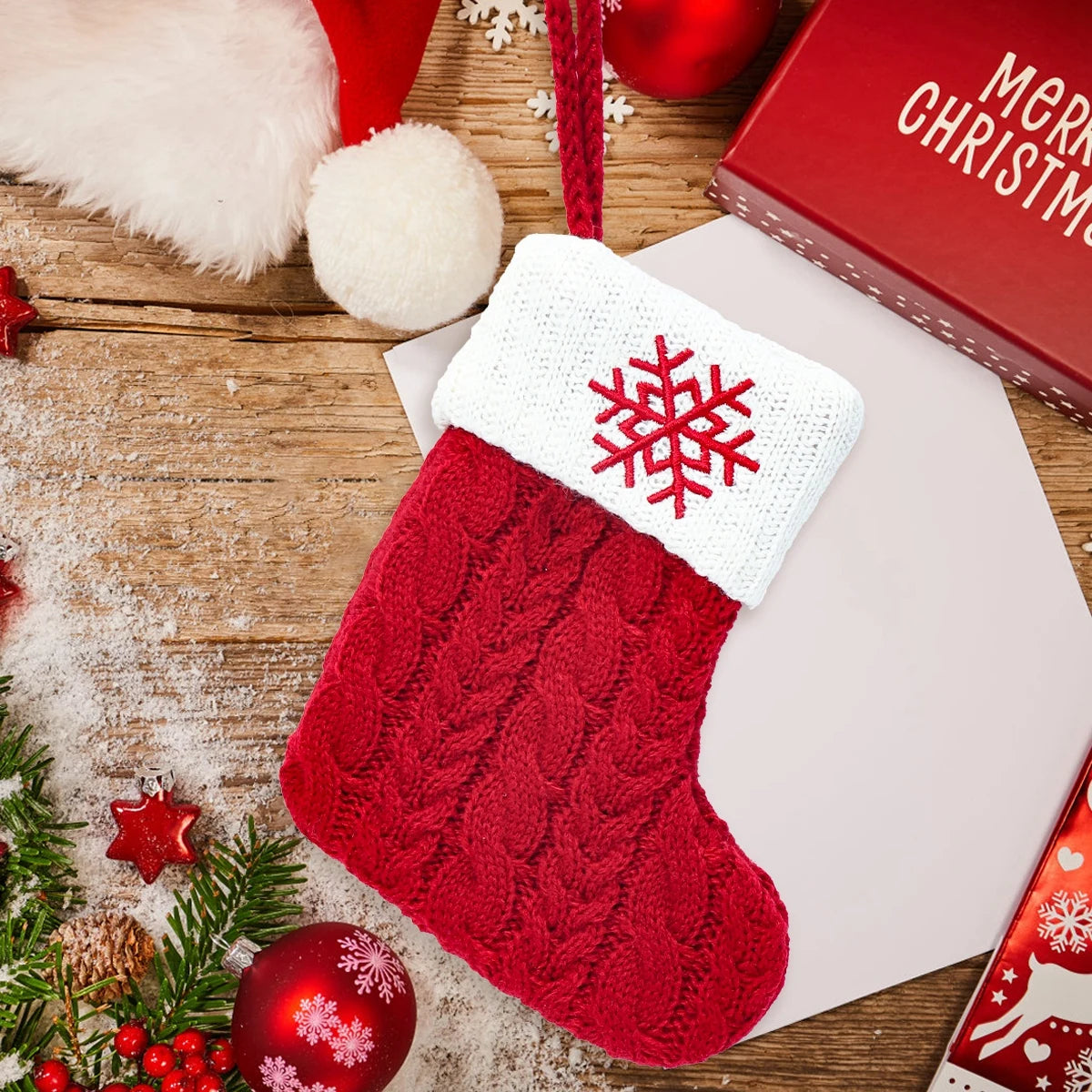 Christmas Letter Knitting Socks Snowflake Stocking 2024 Christmas Decoration for Home Xmas Tree Ornament Gift Navidad Natal 2025