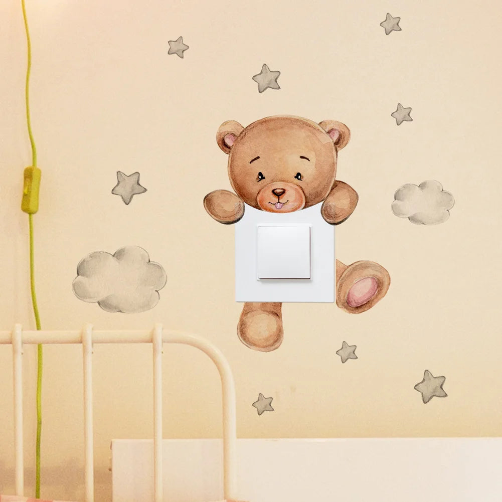 Cartoon Bear Star Switch Sticker For Kid Baby Room Bedroom Decoration Mural Self-adhesive Home Decor Wallpaper Cute Wall Decals