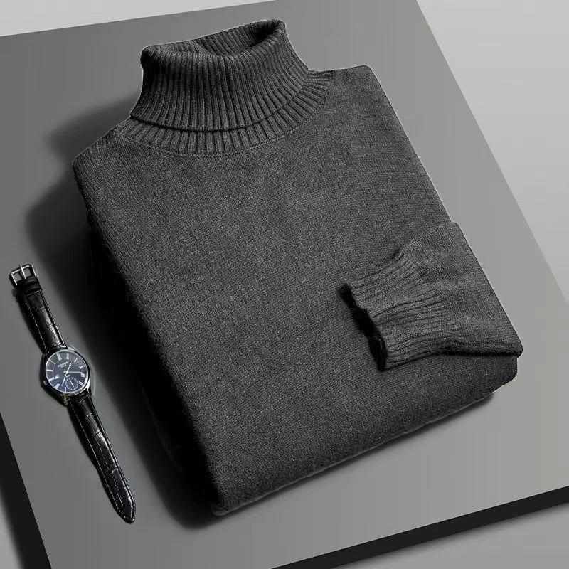 Autumn Mens High Quality Knitted Turtleneck Sweater Slim Fit Long Sleeve