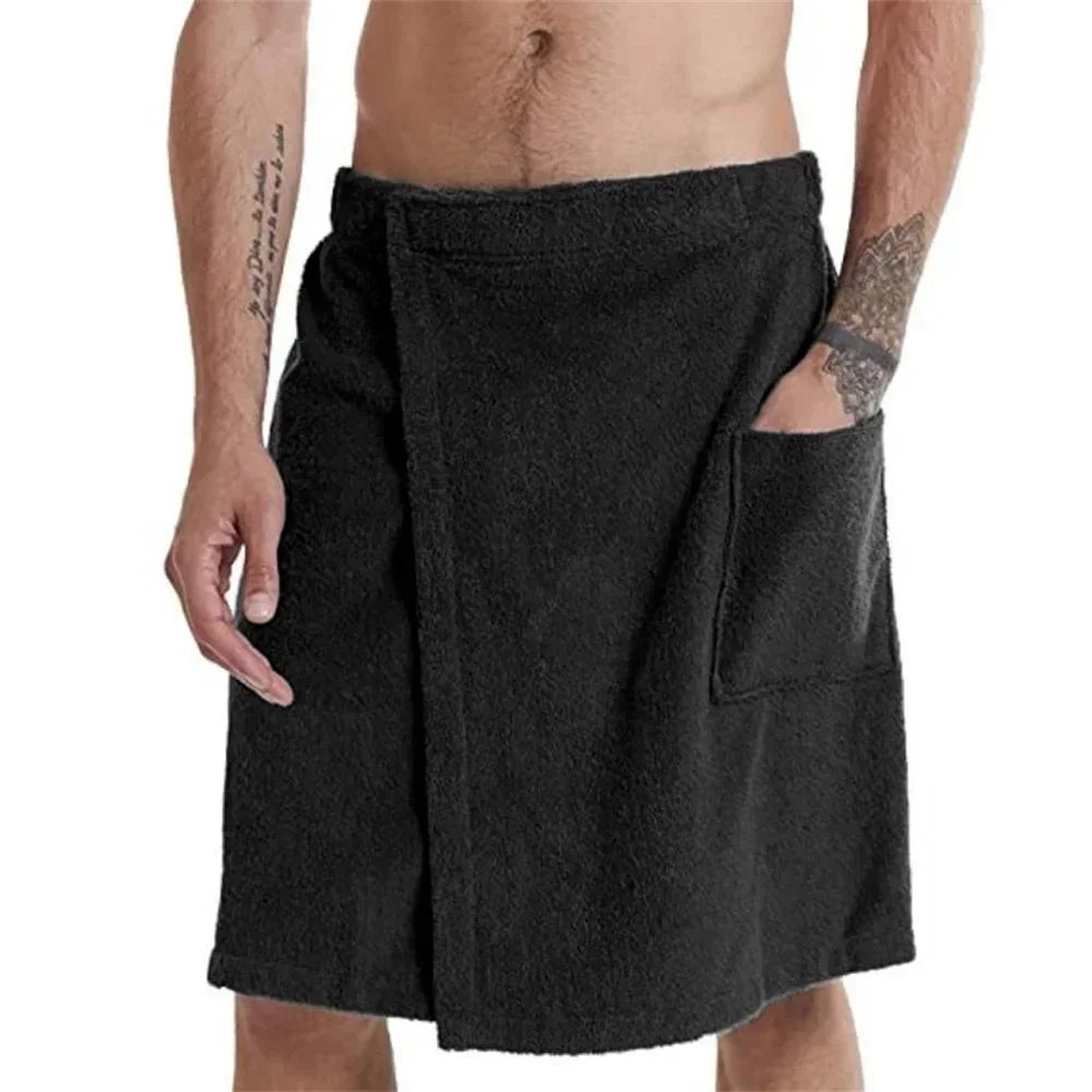 Men Soft Wearable Bath Towel with Pocket Bathrobes Shower