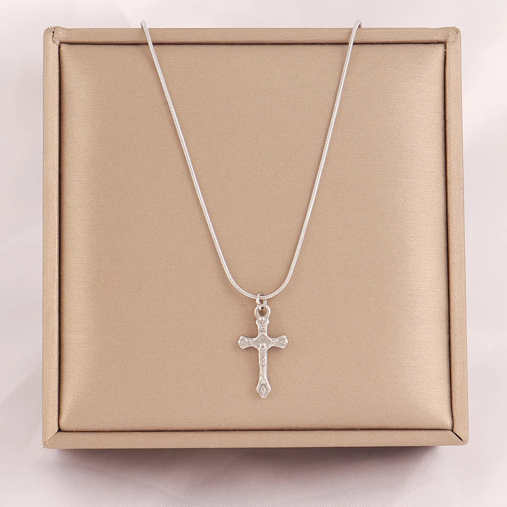 18k Gold Plated Stainless Steel Snake Chain Choker Necklace For Woman Cross Pendants Necklaces Gifts Men Jewelry