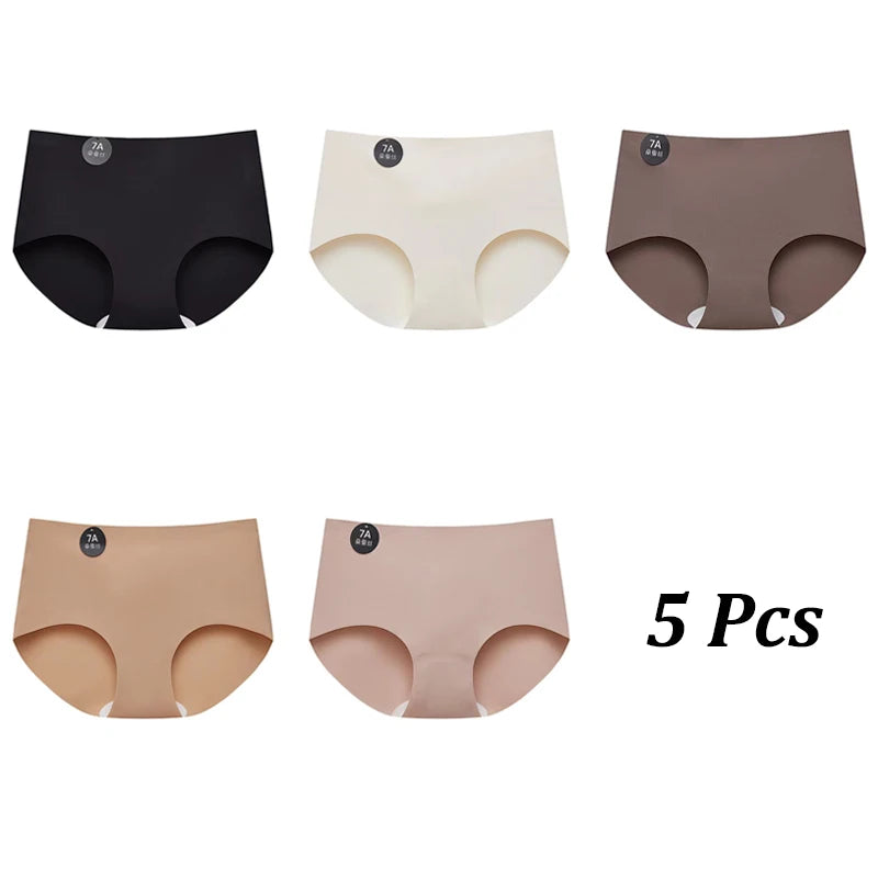 FINETOO 5PCS Seamless Mulberry Silk Underwear Ultral Thin Women's Panties Sexy High Elastic Invisible Briefs Soft Lingerie M-XL