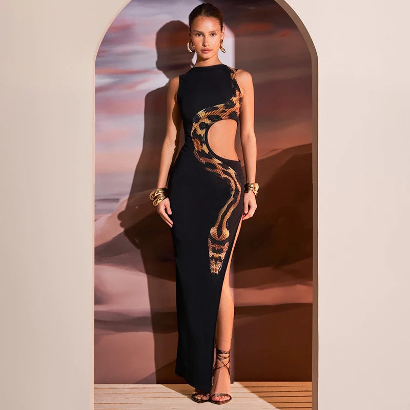 CAUTENOVA Women'S 2024 Slim High Slit Long Dresses Hollow Out