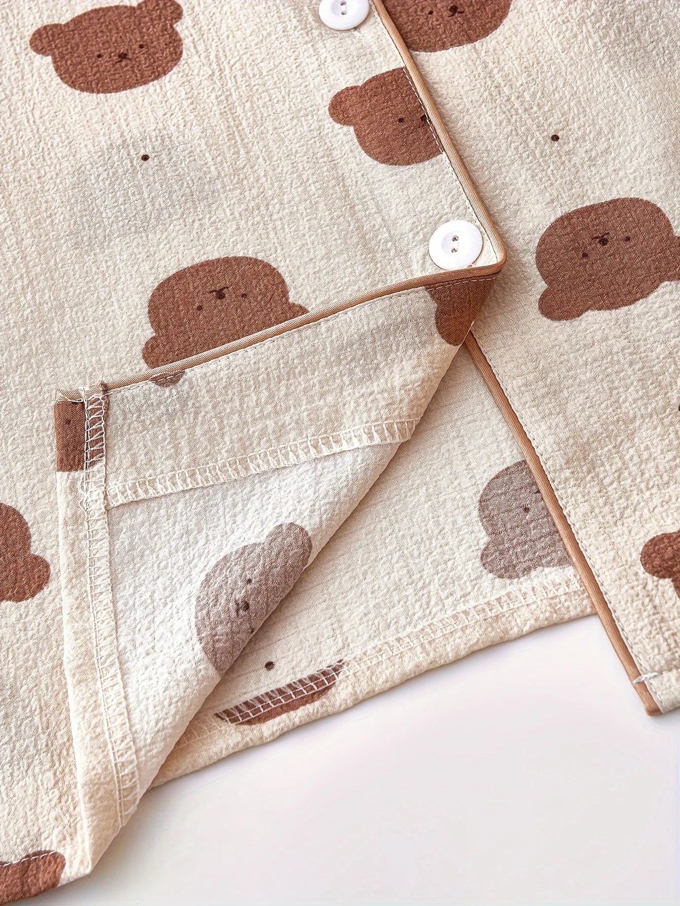 Cozy Bear Print Pajama Set for Women - Long Sleeve, Button-Up Lapel Top & Elastic Waist Pants, Machine Washable, for Autumn