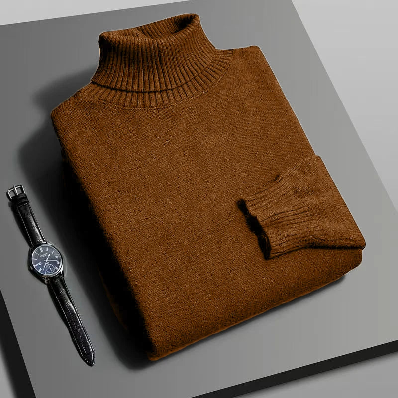 Autumn Mens High Quality Knitted Turtleneck Sweater Slim Fit Long Sleeve
