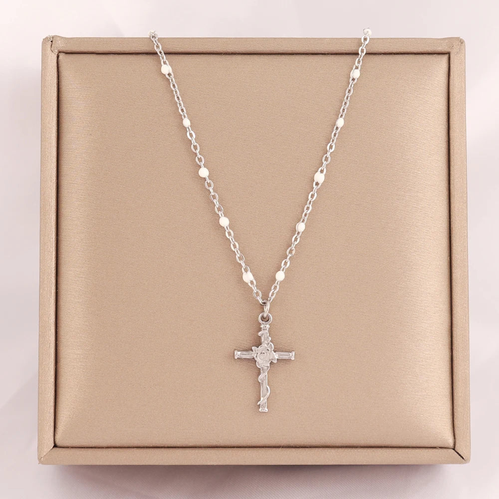 18k Gold Plated Stainless Steel Snake Chain Choker Necklace For Woman Cross Pendants Necklaces Gifts Men Jewelry