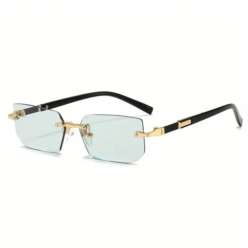 Rimless Sunglasses Rectangle Fashion Popular Women Men Shades Small Square