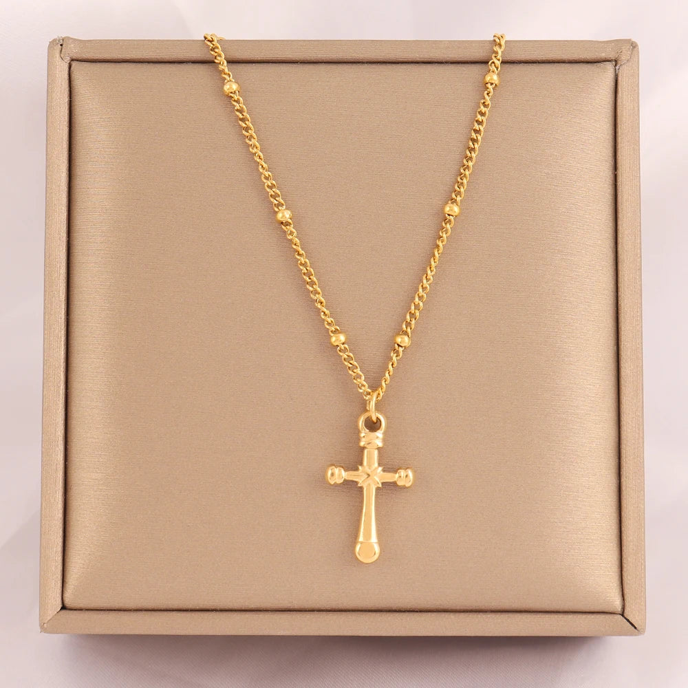 18k Gold Plated Stainless Steel Snake Chain Choker Necklace For Woman Cross Pendants Necklaces Gifts Men Jewelry