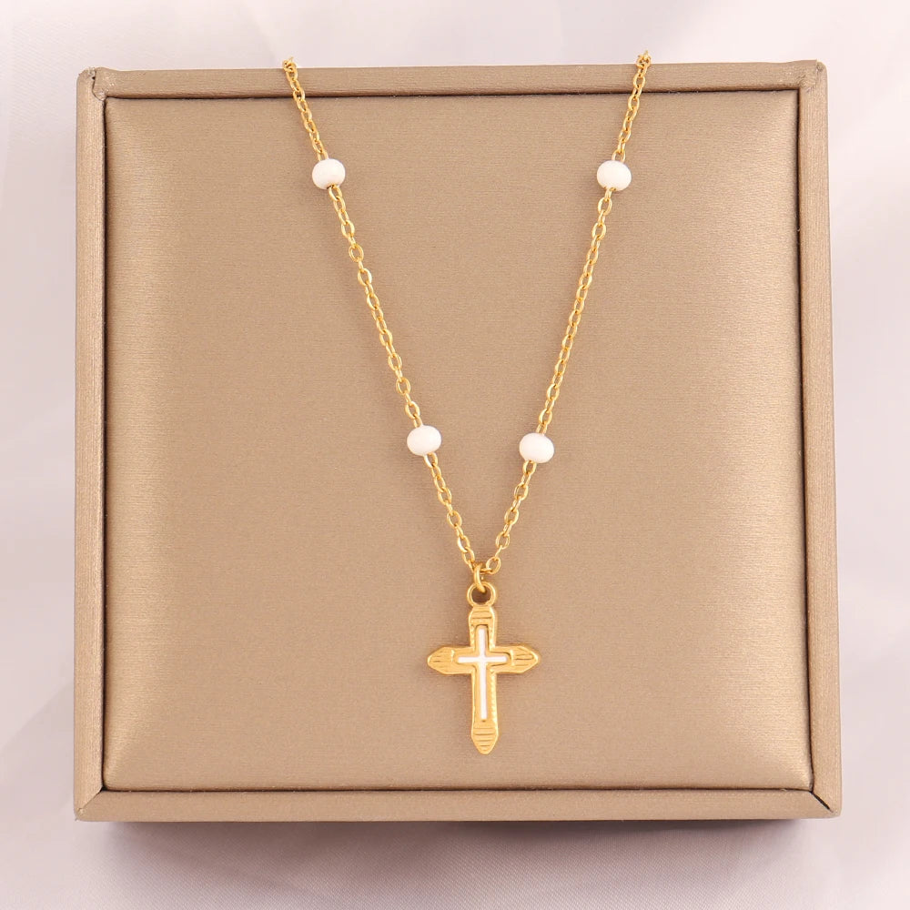 18k Gold Plated Stainless Steel Snake Chain Choker Necklace For Woman Cross Pendants Necklaces Gifts Men Jewelry