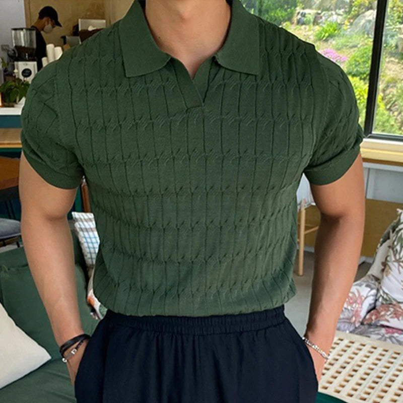 Men's Knitted Jacquard Polo Shirt Casual