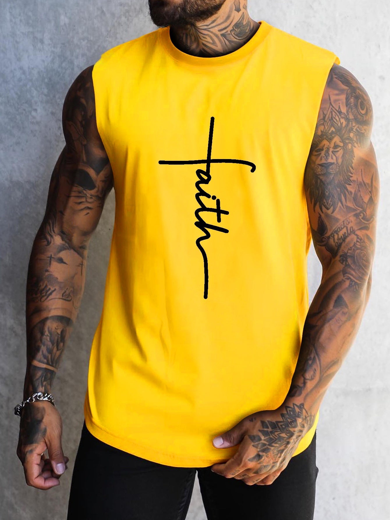 Faith Print Men's Quick Dry Moisture-Wicking Breathable Tank Tops Athletic Gym Bodybuilding Sports Sleeveless Shirts For Workout Running Training Men’s Clothing