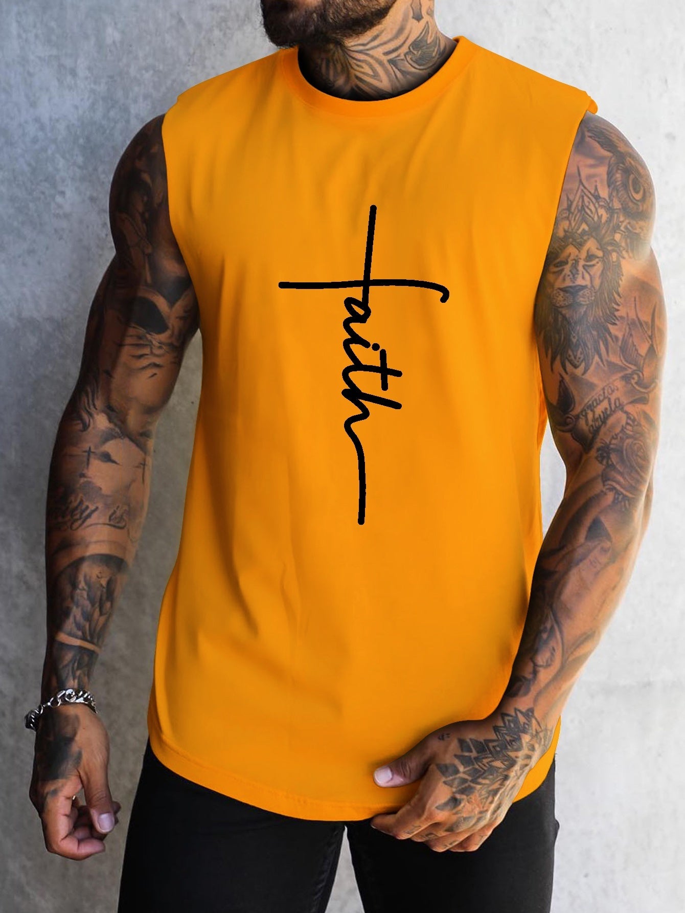 Faith Print Men's Quick Dry Moisture-Wicking Breathable Tank Tops Athletic Gym Bodybuilding Sports Sleeveless Shirts For Workout Running Training Men’s Clothing