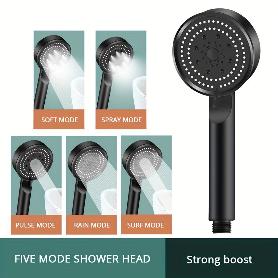 5-Mode Multifunctional High-Pressure Water Saving Shower Head, Handheld Unscented Strong Boost Showerhead with Power supply