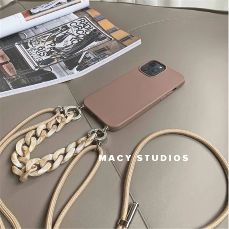 Luxury Crossbody Necklace Lanyard Soft Case for iphone 15 14 Pro Max 13 12 11 MiNi XR X XS Max 7 Plus SE Marble Chain Soft Cover