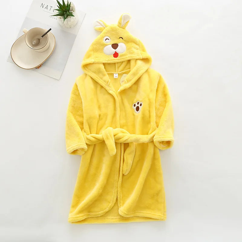 New Autumn Winter Kids Hooded Bathrobe Baby Bath Robes Boys Girls Cartoon Rabbit Panda Flannel Pajamas Long Sleeve Towel Robe