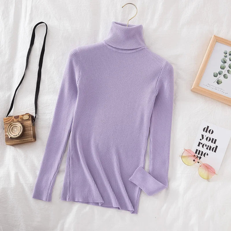 Croysier Turtleneck Women  Pullover Sweater Basic Casual Slim