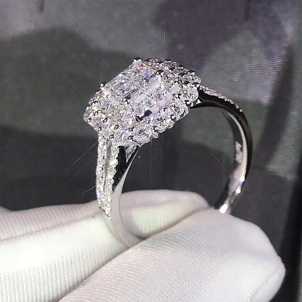 Huitan Gorgeous Square Shape Women Ring Full Bling Iced Out Micro Pave Crystal Zircon Dazzling Bridal