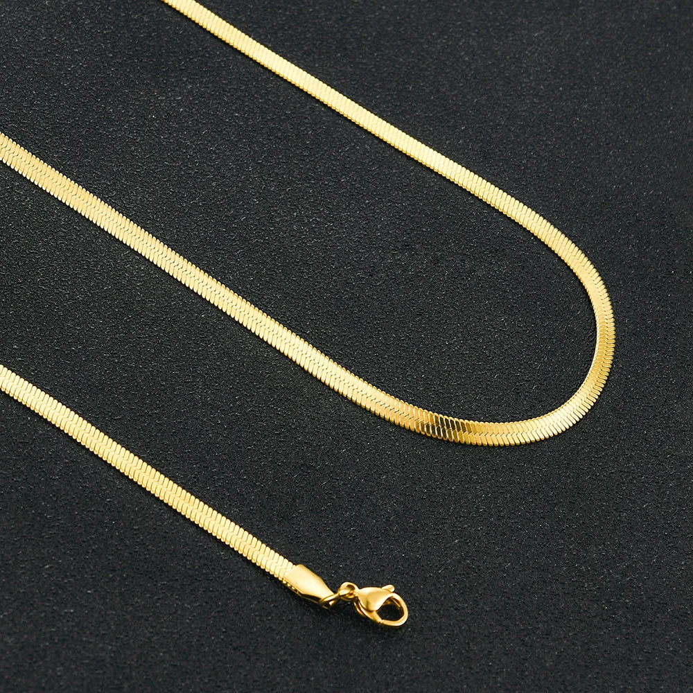 Stainless Steel Snake Blade Necklace Golden Flat Chain