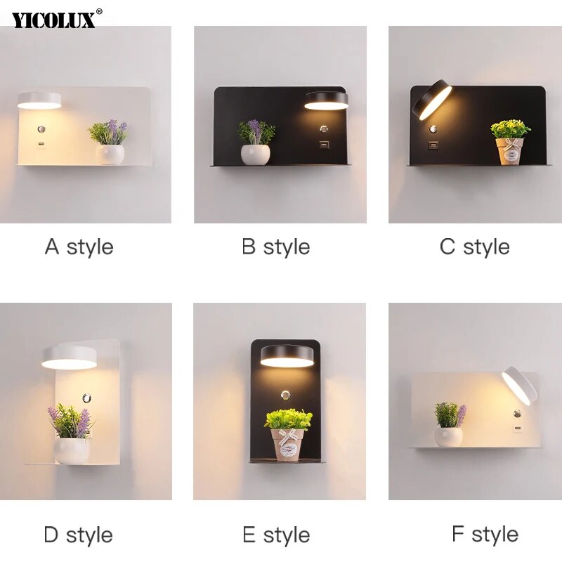 LED Wall Lights With Switch And USB Interface Fashion White Black Lamp Fixture Corridor Aisle Lighting Art Luminaire