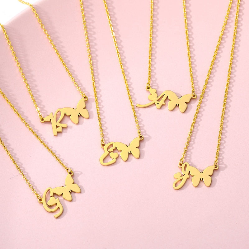 Butterfly letter necklace