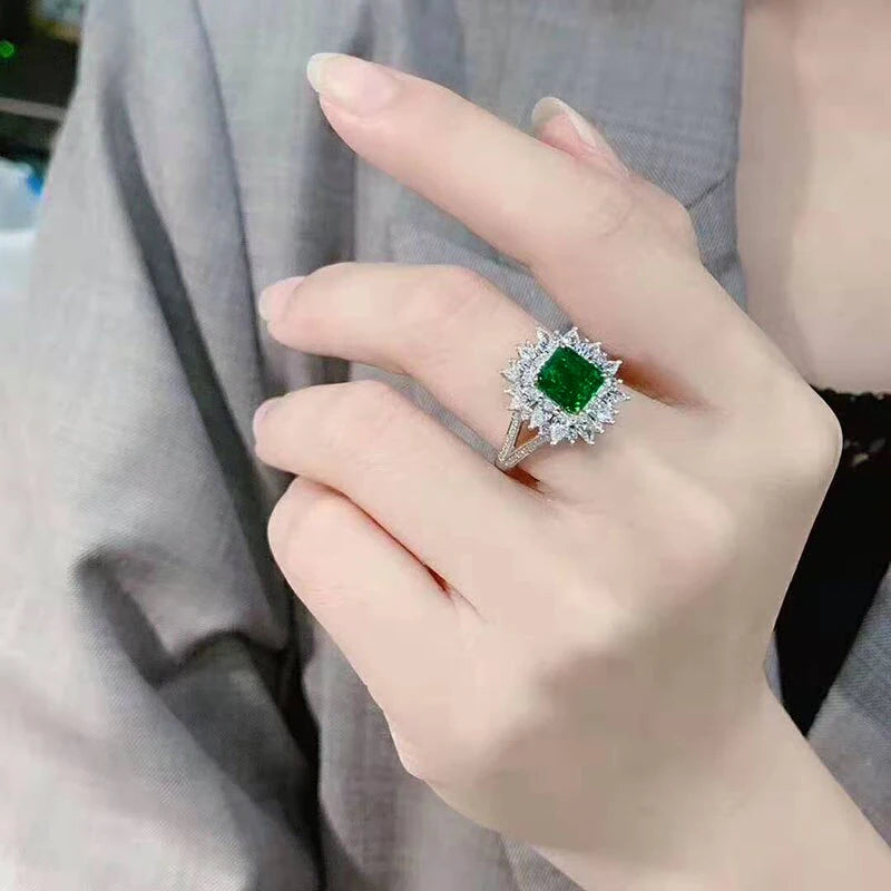 Huitan Luxury Green CZ Rings for Bridal Wedding Ceremony Party Fashion Accessories High Quality Women's Rings Statement Jewelry