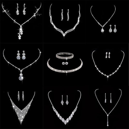 Fashion Crystal Bride Jewelry Set Rhinestone Silver-plated