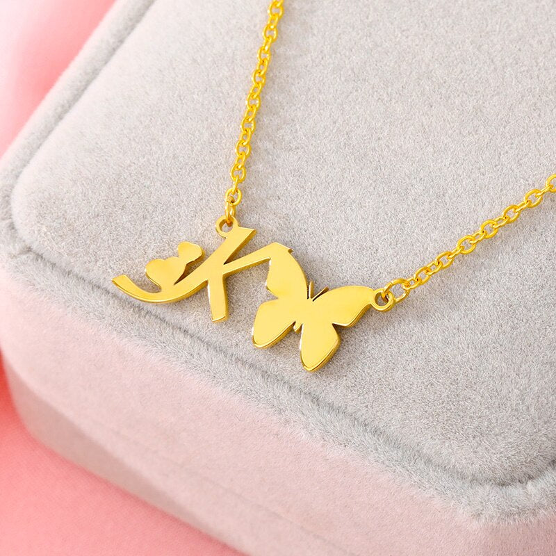 Butterfly letter necklace