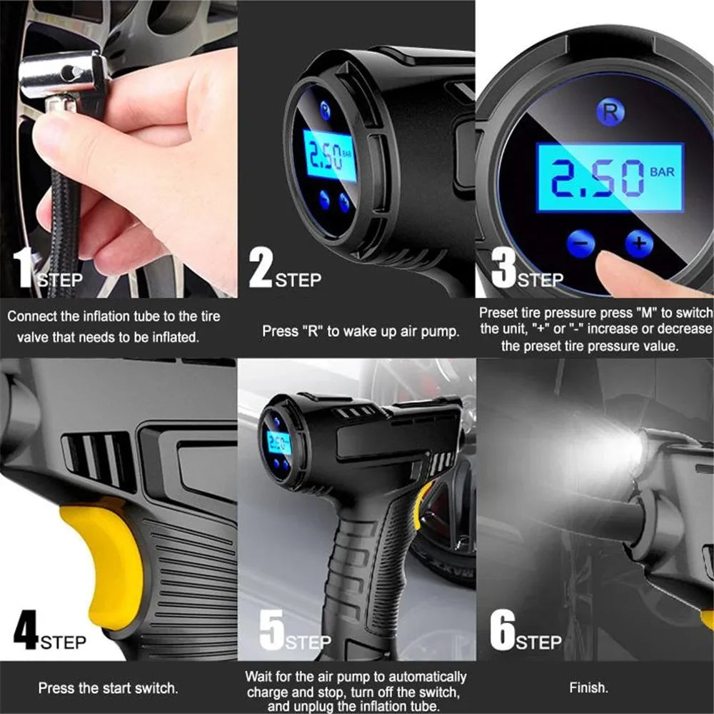 Car Air Compressor 120W Rechargeable Wireless Inflatable Pump Portable Air Pump Car Tire Inflator Digital For Car Bicycle XK