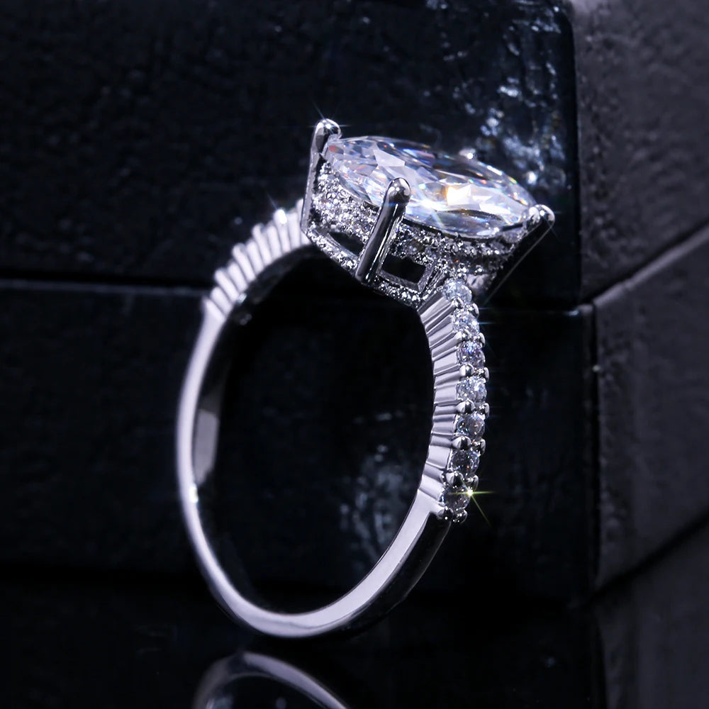 Huitan Oval Finger Ring Band Dazzling Brilliant CZ Stone Four Prong Setting Classic