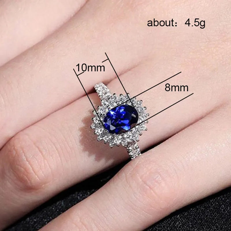 CAOSHI Luxury Blue Crystal Stone Rings with Tiny Flower Cubic Zirconia