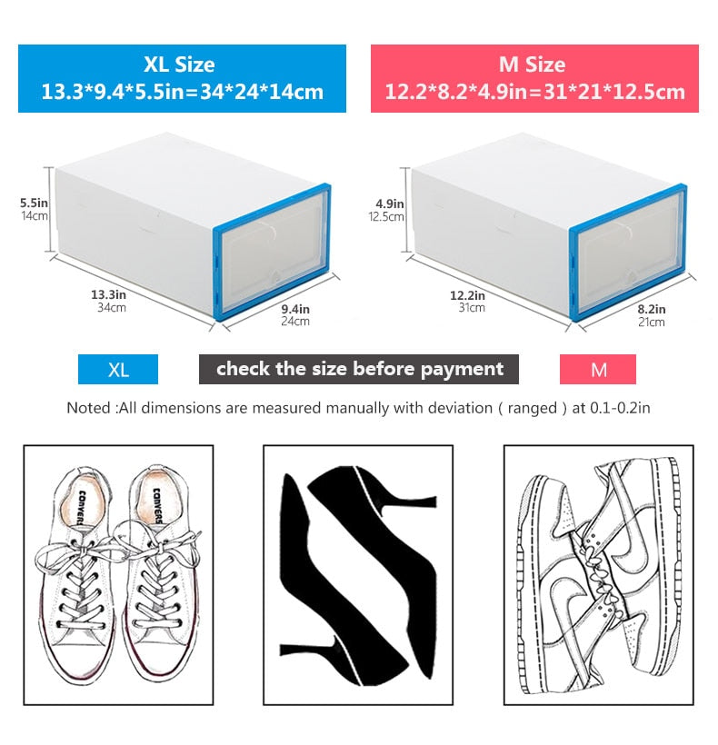 6Packs Transparent Shoe Box Shoes Organizers Plastic