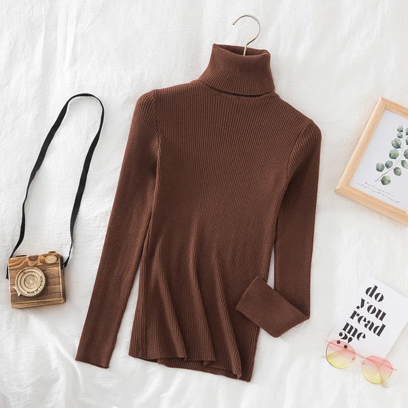 Croysier Turtleneck Women  Pullover Sweater Basic Casual Slim