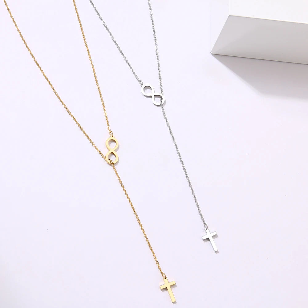 CACANA Long Pendant cross And Digital 8 Necklaces Pendants For Women