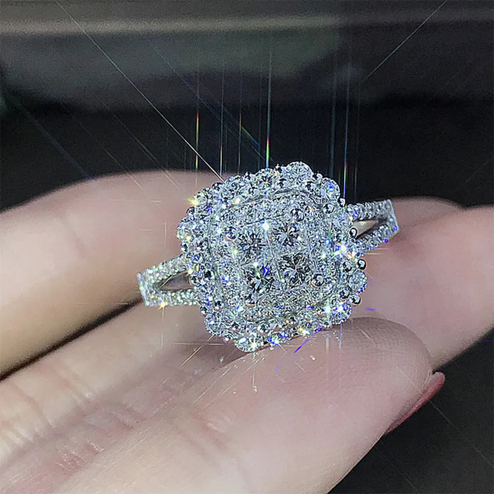 Huitan Gorgeous Square Shape Women Ring Full Bling Iced Out Micro Pave Crystal Zircon Dazzling Bridal