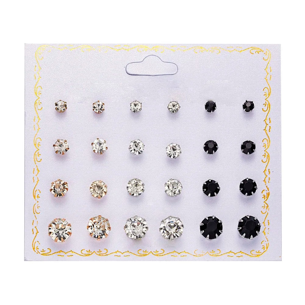 12 pairs/set Crystal Simulated Pearl Earrings Set Women Jewelry Accessories Piercing Ball