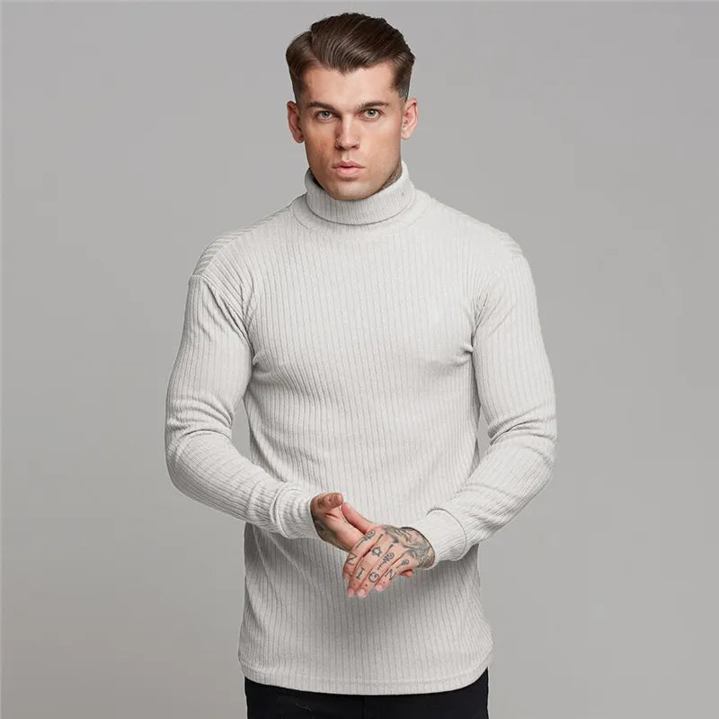 Men Warm Turtleneck Mens Sweaters Slim Fit